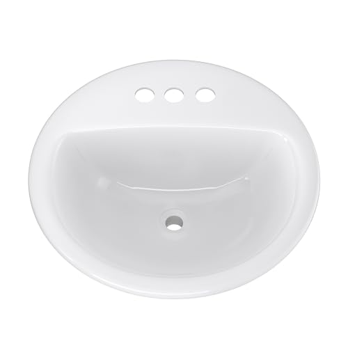 PROFLO PF194R Rockaway 19″ Circular Vitreous China Drop In Bathroom Sink with Overflow and 3 Faucet Holes at 4″ Centers - White